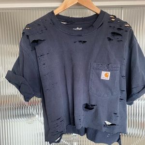 Vintage carhartt navy blue distressed cropped  tee